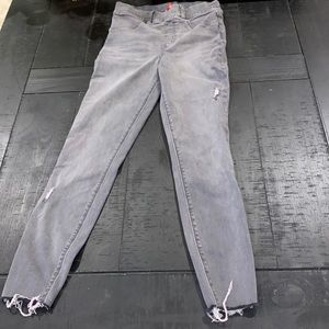 Spanx Gray Skinny Jeans Distressed Ripped Raw Hem Small